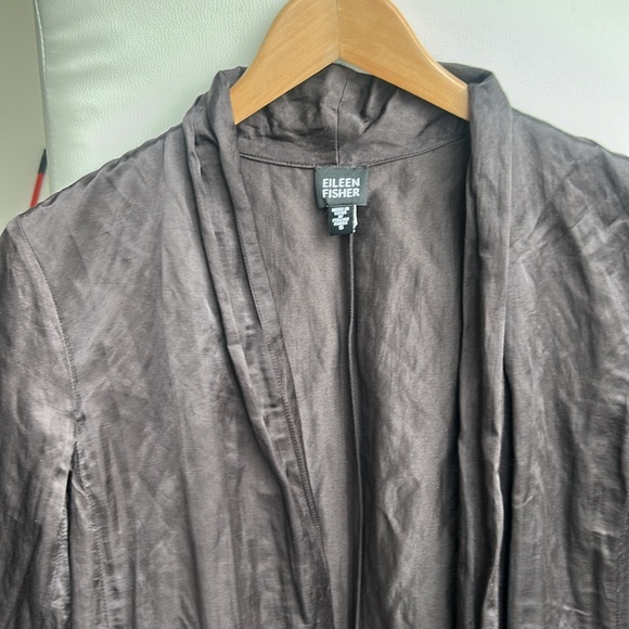 Eileen Fisher Brown Crinkle Satin Jacket 3/4 Duster Jacket women size S - Picture 9 of 13